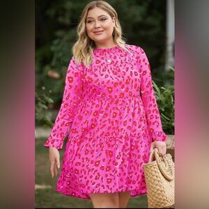 Pink and Red Leopard Print Dress